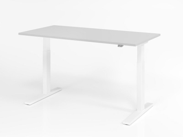 Hammerbacher Schreibtisch XMKA16, 160 x 80 cm, Platte: Grau, 25 mm dick, ABS-Dickkante, Rechteckform, Weiß, VXMKA16/5/W