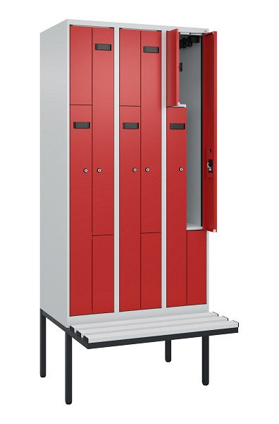 C+P Z-Spind Evolo PLUS, Bank, 6 Fächer, 2120x900x815mm, 7035/3000, Zylinderschloss, Material Sitzfläche Kunststoff, 0490437-306 S10080