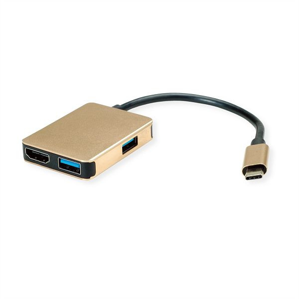 ROLINE GOLD USB Typ C Dockingstation, HDMI 4K, 2x USB 3.2 Gen 1,1x PD, Gewicht: 36.1 g, 12.02.1120