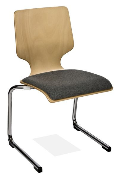 Kaiser-Sitzmöbel Stapelstuhl Freischwinger KS28FG-N1SP2, Form: N1, Sitz gepolstert, mit Filzgleiter für Holz-Böden, VE: 6 Stück, KS28FG-N1SP2