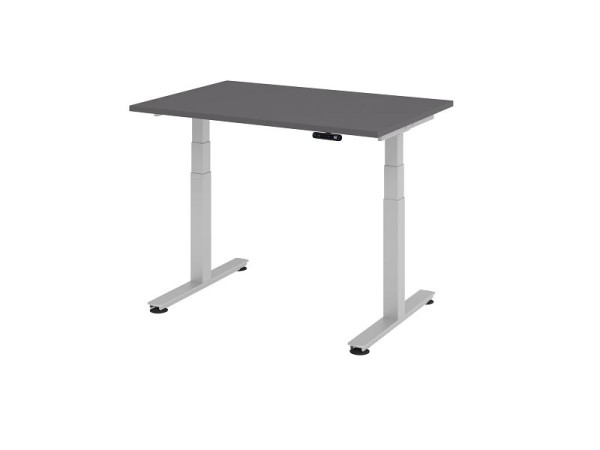 Hammerbacher Sitz-Steh-Schreibtisch elektrisch 120x80cm Graphit, Silber, Arbeitshöhe 63,5-128,5 cm, VXDSM12/G/S