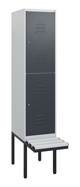 C+P Doppelstöckiger Spind Classic PLUS, 1950x400x815mm, 7035/7016, Zylinderschlösser, mit Untergestell und schwebender Sitzfläche, 0803405-12 S10083