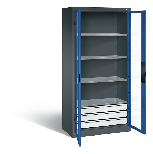 C+P Werkzeugschrank Acurado, H1950xB930xT500mm, Farbe: Anthrazitgrau / Enzianblau, Muldengriff, 8921-553 S10118