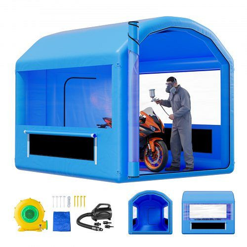 VEVOR aufblasbare Lackierkabine 3x2,5x2,5m, mit 550W Gebläse & Luftfiltersystem, rundes Dach, PVC, für KFZ-Metallteile, blau, CQSPQF1085854J83O001V2