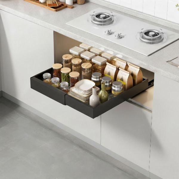 HOME NATURE WOHNKONZEPT Küchenschrank Ausziehschublade, 1er Set, mit Klebehalterung ohne Bohren, 52x42x7,5cm, Karbonstahl, Schwarz, YQ0204