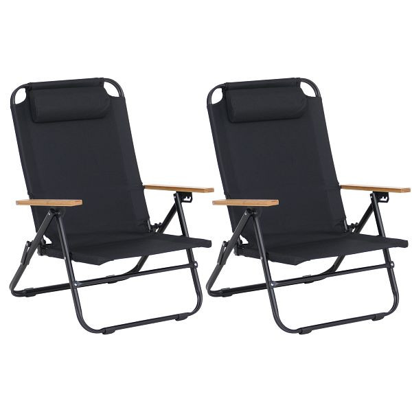 Mendler 2er-Set Campingstuhl HWC-Q44, Gartenstuhl Balkonstuhl Freizeitstuhl, klappbar verstellbar Outdoor Metall Stoff, schwarz, 122903