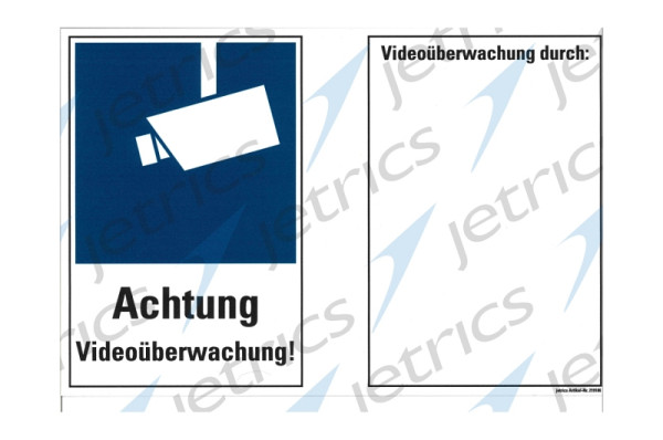 Jetrics JETSIGN-VÜ-2030KF/10 Aufkleber, "Achtung Videoüberwachung", gemäß DSGVO, ca. A4, VE: 10 Stück, 219145