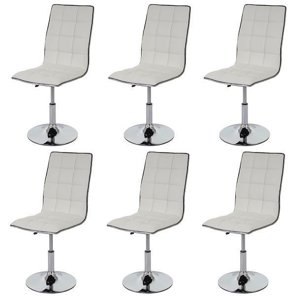 Mendler 6er-Set Esszimmerstuhl HWC-C41, Stuhl Küchenstuhl, höhenverstellbar drehbar, Kunstleder FSC, weiß, 36836+36836+36836