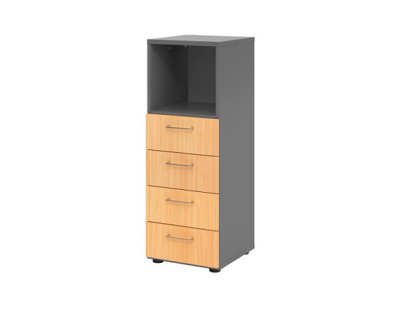 Hammerbacher Schubladenschrank 3OH, 4 Schübe, BS Graphit/Buche, 40 x 41,7 x 110 cm, 4 Schubkästen, Metallgriff, V934S4/G/6/BS