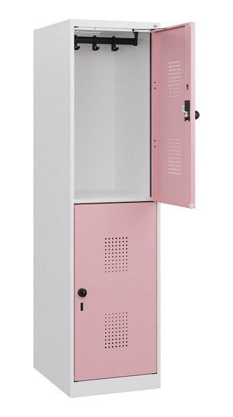 C+P Doppelstöckiger Spind Evolo PLUS, 2 Fächer, 1530x400x500mm, 9016/3015, Drehriegel, 0493005-12 S10019