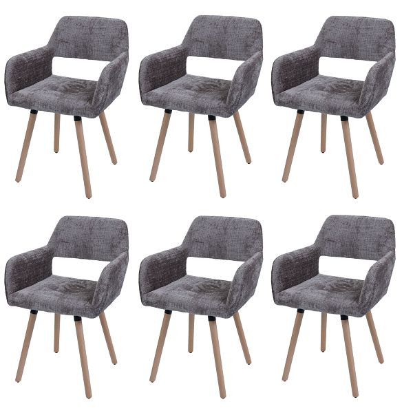 Mendler 6er-Set Esszimmerstuhl HWC-A50 II, Küchenstuhl Polsterstuhl, Holz Stoff/Textil Chenille (465g/m²) FSC®, braun, 6x108869