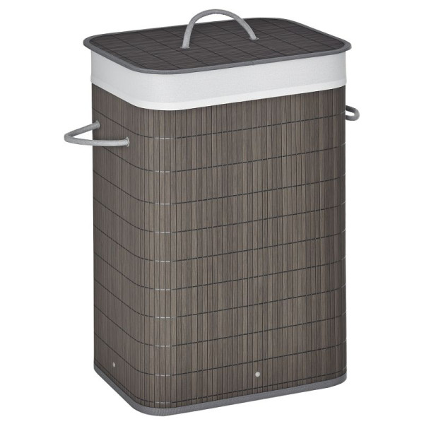 HOMCOM Wäschekorb mit Griffen und waschbarem Wäschesack, Rattan, Polyester, Baumwolle, Metall, 43L x 32B x 61H cm, 850-146