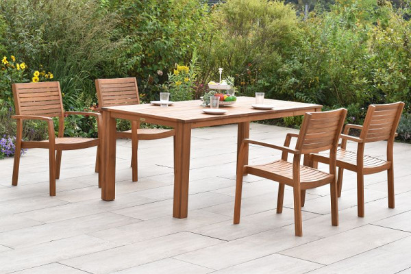 Merxx Batavia Set 5-teilig, 4 Batavia Stapelsessel, 1 rechteckiger Tisch 185 x 90 cm, FSC Akazienholz, 50950-011