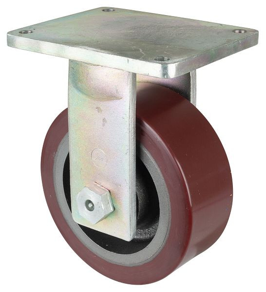 BS Rollen Schwerlastrolle, Bockrolle, Rad-Breite 100 mm, Rad-Ø 250 mm, Tragfähigkeit 2200 kg, Guss-Polyurethan 95 Shore A, Guss, Kugellager, RR110.C10.253