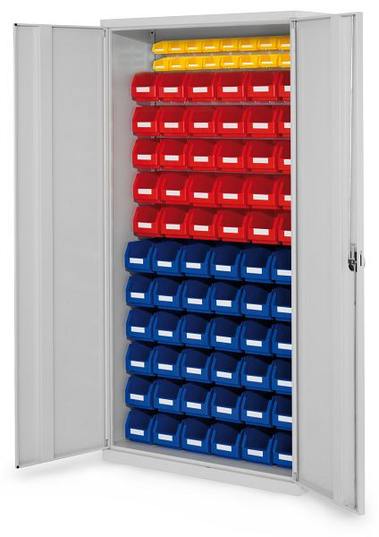 Kappes RasterPlan- Schlitzplattenschrank, H1950 x B 1000 x T 410 mm RAL 7035, Modell 58, Vollblechtüren bestückt mit Lagersichtkästen, 1353.05.1013
