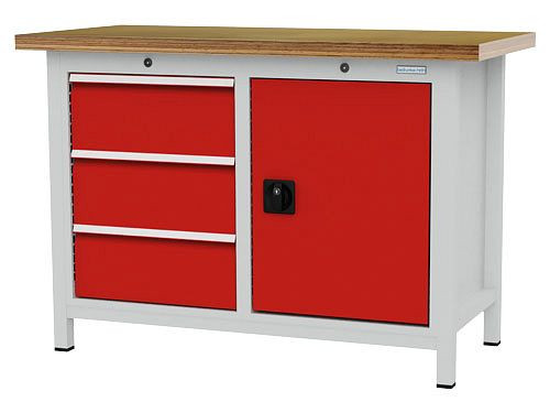 Bedrunka+Hirth Kastenwerkbank, R 18-16, Schubladenanzahl: 3, 1 x Flügeltüren, Maße: 1250 x 600 x 859 mm, Tragkraft Schublade(n): 50 kg, 03T512H60550