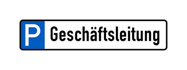 Schilder Klar Parkplatzkennzeichnung P-Geschäftsleitung, 523x113x0.6 mm Aluminium geprägt, 1151/52