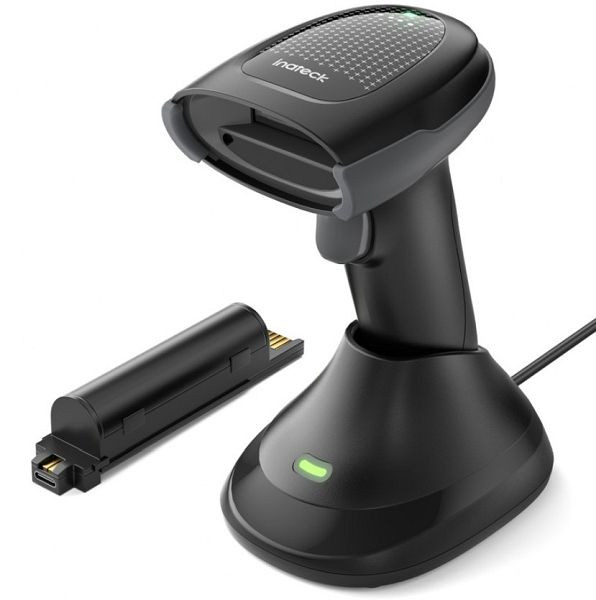 inateck Pro 170B 1D/2D Barcode Scanner Kabellos, QR Code Scanner mit 2x 2000mAh Akkus, mit Ladestation, Bluetooth und Kabel USB, N6050_black
