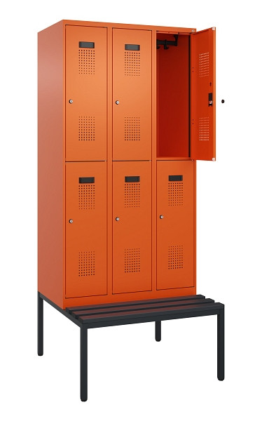 C+P Doppelstock-Spind Evolo PLUS, Bank, 6 Fächer, 2120x900x815mm, 2004/2004, Zylinderschloss, Sitzfläche Kunststoff, Sitzbank, 0493507-30 S10138