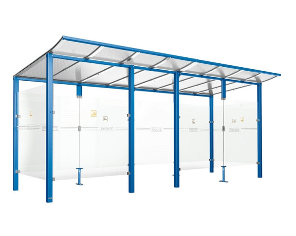 Procity Raucherunterstand Modulo -Mit Frontverkleidung - Tiefe 1990 mm, Farbe RAL 5010, Maße: Breite 5000 x Höhe 2250 x Tiefe 2000 mm, 529571.5010
