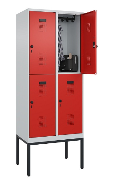 C+P Doppelstock-Spind Evolo PLUS, Gestell, 4 Fächer, 2120x800x500mm, 7035/3020, Drehriegel, 0493307-22 S10005
