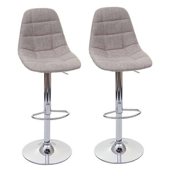 Mendler 2er-Set Barhocker HWC-A67, Barstuhl Tresenhocker, creme-grau, Textil, 74294