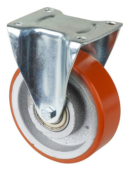 BS Rollen Transportrolle, Bockrolle, Rad-Breite 40 mm, Rad-Ø 125 mm, Tragfähigkeit 350 kg, Guss-Polyurethan 95 Shore A, Guss, Kugellager, LB510.C10.125