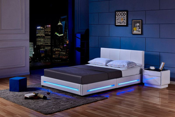 HOME DELUXE LED Bett ASTEROID, 180 x 200 cm Weiß, 25590
