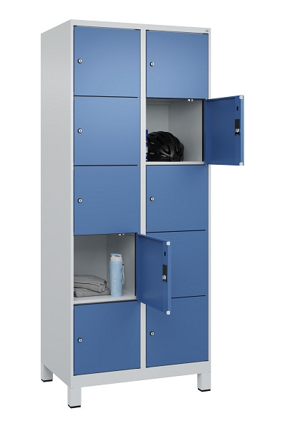 C+P Schließfachschrank Evolo PLUS, mit Füßen, 10 Fächer, 1950x800x500mm, 7035/5, Frontfarbe RAL 5023 Fernblau, 049010-225 S10008