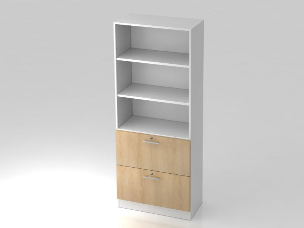 Hammerbacher Schrank 5OH, 2HR, Sockelblende Relinggriff Weiß/Eiche, 80x42x200,4 cm (BxTxH), V7300/W/E/RE