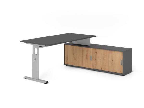 Hammerbacher Aufsatz-Schreibtisch OSE16, 160x80cm, Platte: Graphit, 25mm dick, T-Fuß Gestell Silber, Graphit / Asteiche, VOSE16SB/G/S/G/R