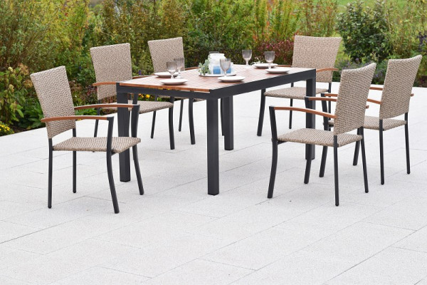 Merxx Teramo Set 7-teilig, 6 Stapelsessel, folierte Appliaktionen in Holzoptik, 1 Ausziehtisch 150 (200) x 90 cm, graphit/natur, 51056-259