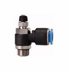 Riegler Drosselrückschlagventil, mit Zuluftdrosselung, regulierbar mit Rändelschraube, Außengewinde zylindrisch mit O-Ring (NBR), 109984, 4047322201469