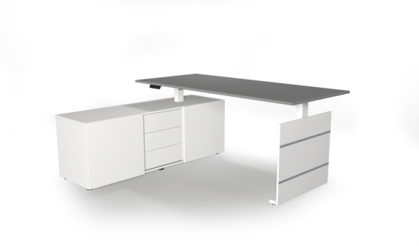 Kerkmann Komplettarbeitsplatz Move 3 elektisch höhenverstellbar, B x 1800 x T 800 x H 740 mm, Ausführung links, Weiß/Grafit, 103846.1
