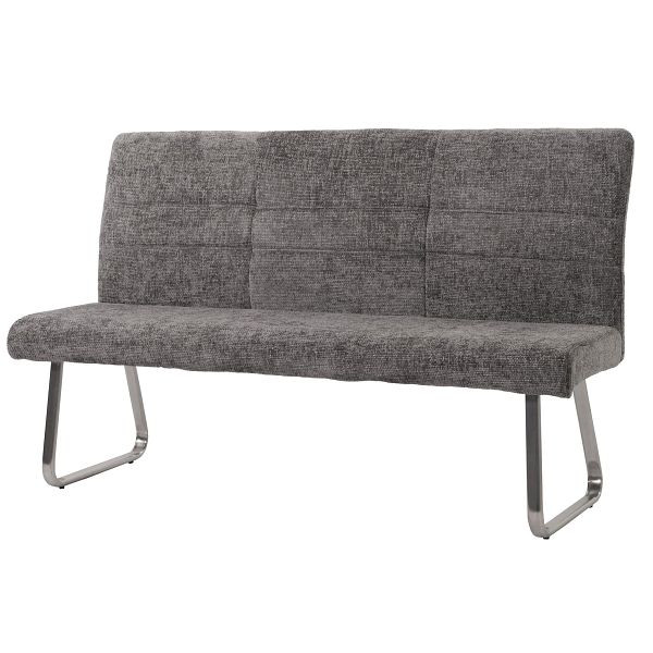 Mendler Sitzbank HWC-G55, Esszimmerbank Bank, Edelstahl gebürstet Stoff/Textil Chenille Öko-Tex, 180cm, dunkelgrau, 108229+108230