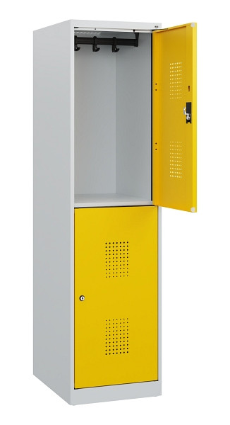C+P Doppelstöckiger Spind Evolo PLUS, 2 Fächer, 1530x400x500mm, 7035/1023, Zylinderschloss, 0493005-12 S10020