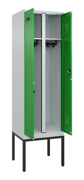 C+P Schwarz-Weiß-Spind Evolo PLUS, Gestell, 2 Abteile, 2120x600x500mm, 7035/6037, Zylinderschloss, 0490327-20 S10038