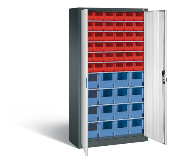 C+P Magazinschrank Serie 13, H1980xB1000xT420mm, Farbe: Anthrazitgrau / Lichtgrau, Muldengriff, 133144-25 S10018