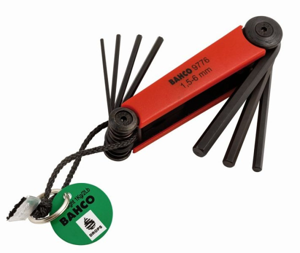 Bahco Stiftschlüssel Satz für Innensechskantschrauben, metrisch, phosphatiert, 1,5-6 mm, 7-teilig mit Kevlarschlaufe, TAHBE-9776