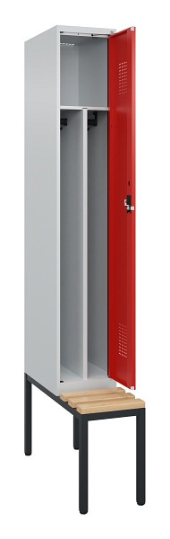 C+P Spind Evolo PLUS, 1 Abteile, 2120x300x815mm, 7035/3020, Haken 4, Zylinderschloss, Sitzfläche Buche-Hartholz, Sitzbank, 0490507-10F S10033