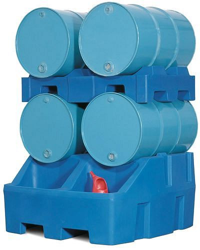 DENIOS Abfüllstation Typ RS aus Polyethylen (PE), inkl. Fasspalette aus PE, für 4 Fässer à 200 Liter, 163338