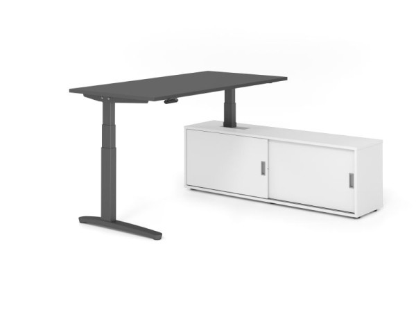 Hammerbacher Schreibtisch XBHM16, 160x80cm, Platte: Graphit, 25mm dick, C-Fuß Gestell Graphit, Höhe: 65 - 129 cm, Weiß / Weiß, VXBHM16SB/G/G/W/W