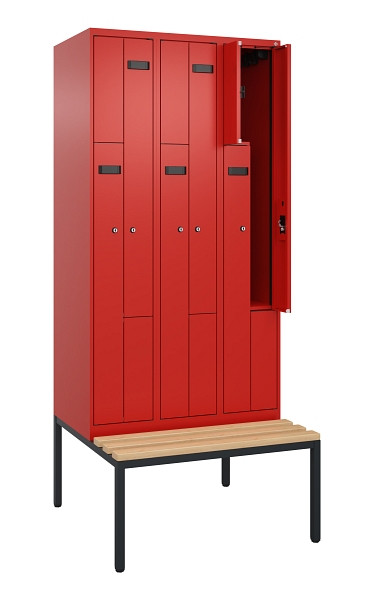 C+P Z-Spind Evolo PLUS, 6 Fächer, 2120x900x815mm, 3020/3020, Zylinderschloss, Material Sitzfläche Buche-Hartholz, Sitzbank, 0490537-306 S10052