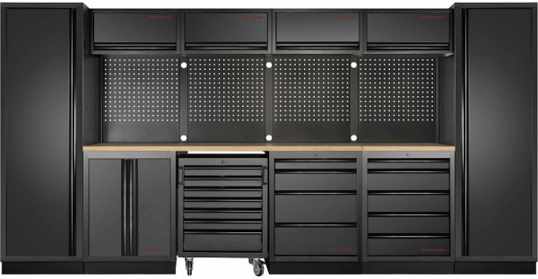 Kraftwerk MOBILIO BLACK EDITION 6er Kombi, 9 Schubladen, 7 Schränke, Unterschrank-Werkstattwagen, Tiefe: 488 mm, 3964K-BLK-017
