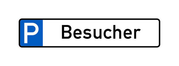 Schilder Klar Parkplatzkennzeichnung P-Besucher, 523x113x0.6 mm Aluminium geprägt, 1151/51