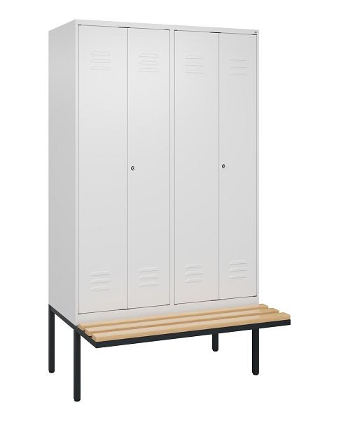 C+P Umkleidespind Classic PLUS SW, 4 Abteile, 2120x1200x815mm, 9016/9016, Zylinderschlösser, Buche-Sitzleisten, 0800427-40 S10058