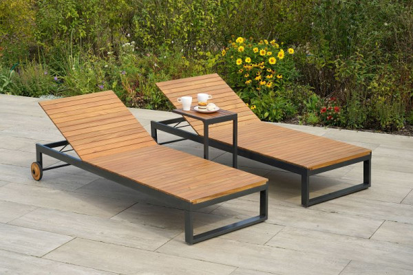Merxx Santorin Liegenset 3-teilig, 2 Santorin Liege, 1 Cee Beistelltisch, Aluminium mit FSC Akazienholz, 50674-209