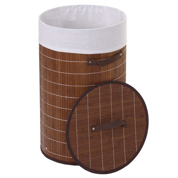 Mendler Wäschekorb HWC-C21, Laundry Wäschebox Wäschesammler Wäschebehälter Wäschetonne, Bambus rund 59x35cm 50l, braun, 61133