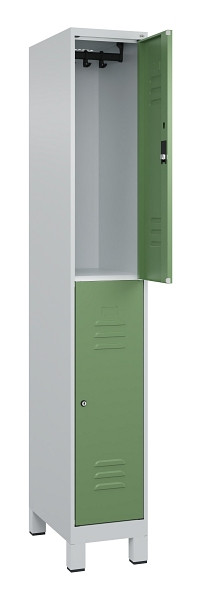 C+P Doppelstock-Spind Classic PLUS, Füße, 1 Abteil, 1950x300x500mm, 7035/6011, 080310-10 S10021