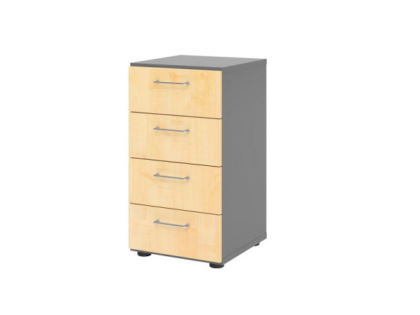 Hammerbacher Schubladenschrank 2OH, 4 Schübe 924S4 BS, Korpus: Graphit / Front: Ahorn, 40x41,7x74,8 cm (BxTxH), 4 Schubkästen, Metallgriff, V924S4/G/3/BS